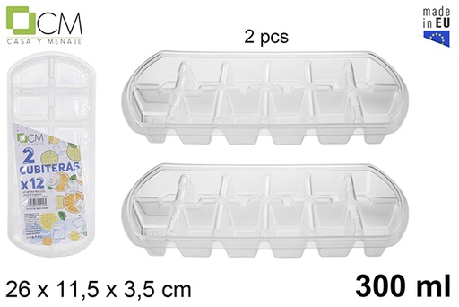 [115394] Pack 2 bandejas de cubos de gelo translúcidas 300 ml