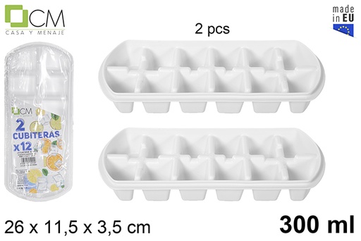 [115411] Pack 2 bandejas de cubos de gelo brancas 300 ml