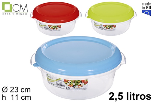 [115417] Boîte à lunch ronde avec couvercle couleurs assorties 2,5 l.