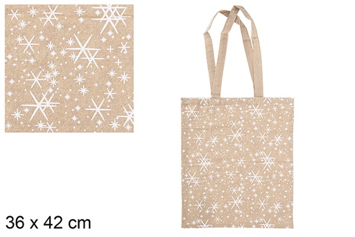 [115524] Saco de Natal em tecido bege/dourado decorado com estrela 36x42 cm