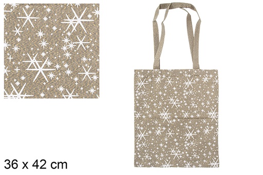 [115525] Green/gold Christmas fabric bag decorated with star 36x42 cm