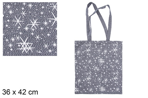 [115584] Borsa natalizia in tessuto nautico/argento decorata stella 36x42 cm