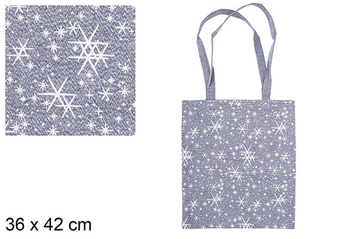 [115585] Bolsa tela Navidad marino/plata decorada estrella 36x42 cm