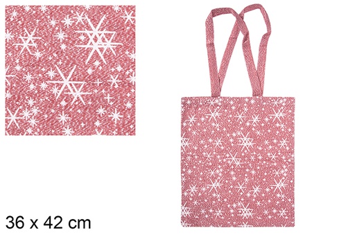 [115586] Sac en tissu de Noël rouge/argent décoré d'étoiles 36x42 cm