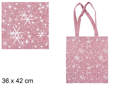 [115587] Bolsa tela Navidad rojo/plata decorada estrella 36x42 cm