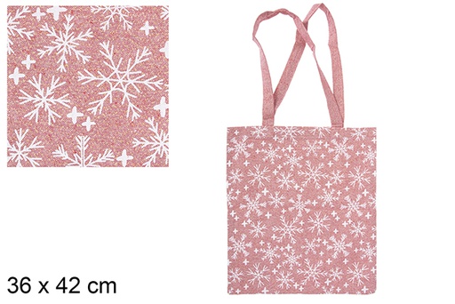 [115596] Bolsa tela Navidad rojo/oro decorada copos de nieve 36x42 cm