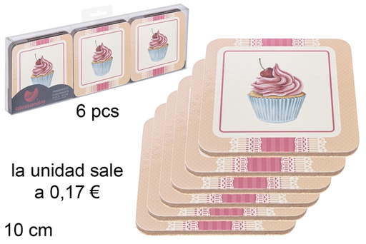 [115676] Pack 6 squared coaster decorated cake 10 cm