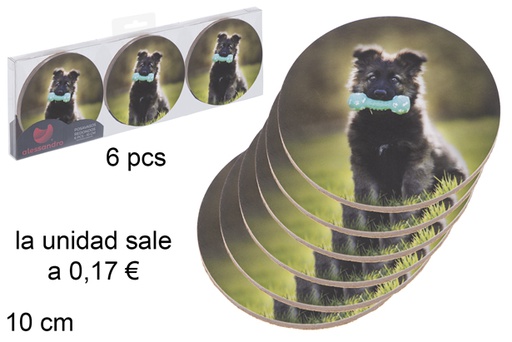 [115677] Pack 6 dessous de verre rond animaux décorés 10 cm