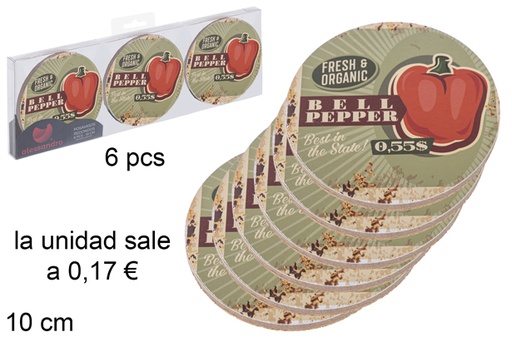 [115678] Pack 6 sottobicchiere tondo bell pepper decorati 10 cm