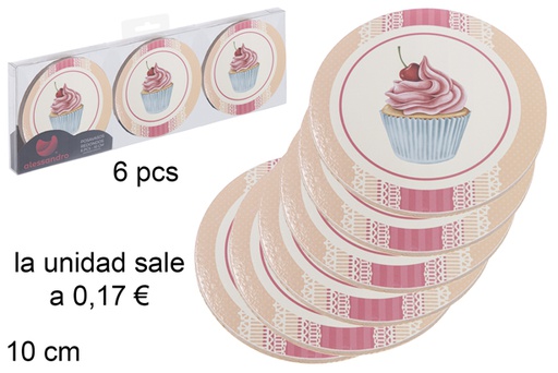 [115679] Pack 6 round coaster decorated cake 10 cm