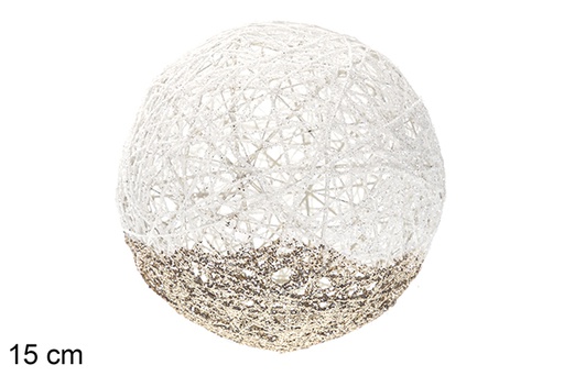 [115804] Gold&amp;white glitter Christmas decoration ball 15 cm