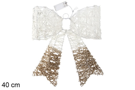 [115806] Fiocco decorativo natalizio glitter oro e bianco 40 cm
