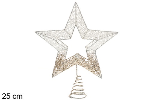 [115812] Albero di Natale stella a punta champagne e bianco glitter 25 cm