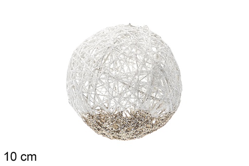 [115813] Gold&amp;white glitter Christmas decoration ball 10 cm