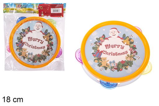 [115863] Tambourin de Noël en plastique décoré du Père Noël 18 cm