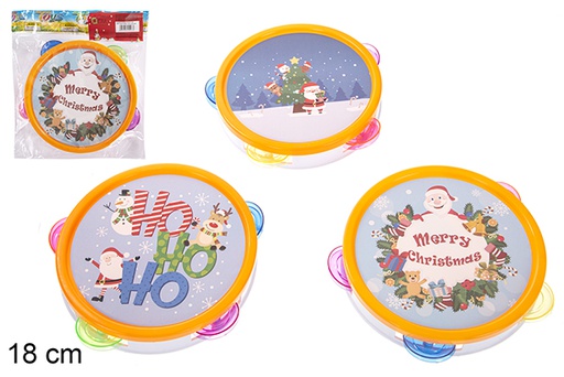 [115863] Tamburello natalizio in plastica decorato con Babbo Natale 18 cm