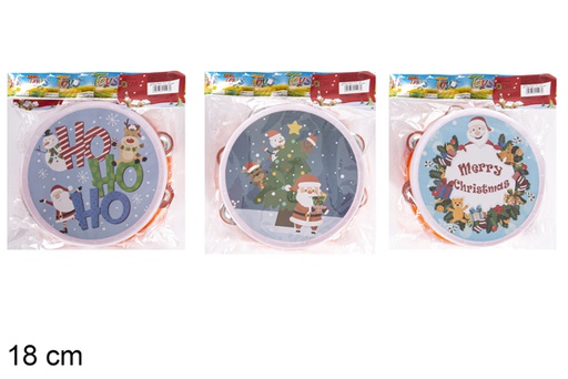 [115864] Tambourin de Noël en plastique 3 décorés assortis 18 cm