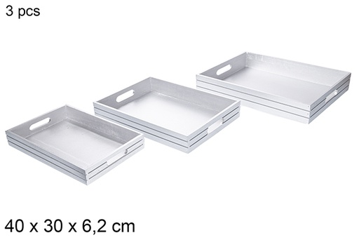 [115866] Pack 3 bandejas madera Navidad color plata 40x30x6,2 cm