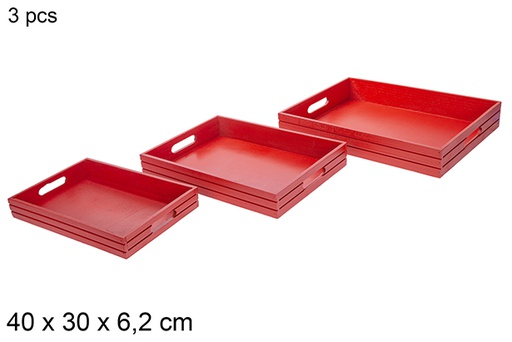 [115867] Pack 3 red Christmas wooden trays 40x30 cm