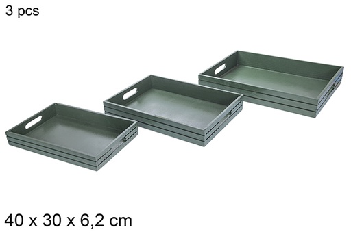 [115868] Pack 3 bandejas madera Navidad color verde 40x30x6,2 cm