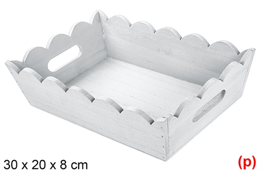 [115870] Silver corrugated wooden Christmas tray 30x20 cm