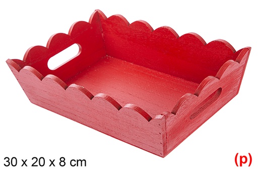 [115871] Red corrugated wooden Christmas tray 30x20 cm