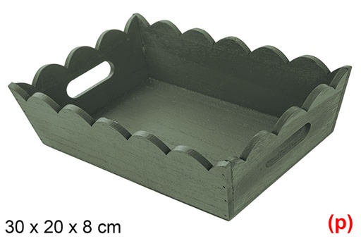 [115872] green corrugated wooden christmas tray 30X20X8cm