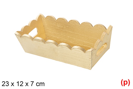 [115873] Golden corrugated wooden Christmas tray 23x12 cm