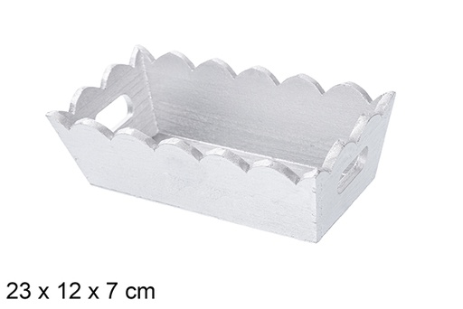 [115874] Bandeja madera ondulada Navidad color plata 23x12 cm