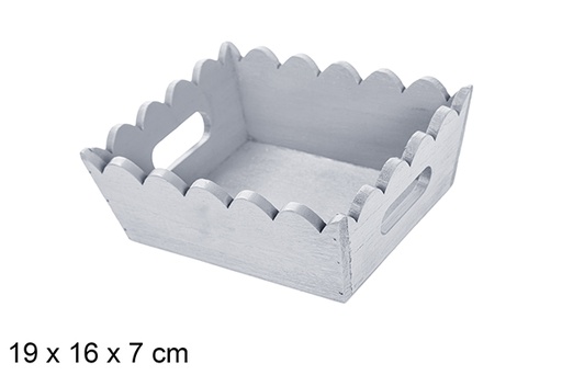 [115878] Silver corrugated wooden Christmas tray 19x16 cm