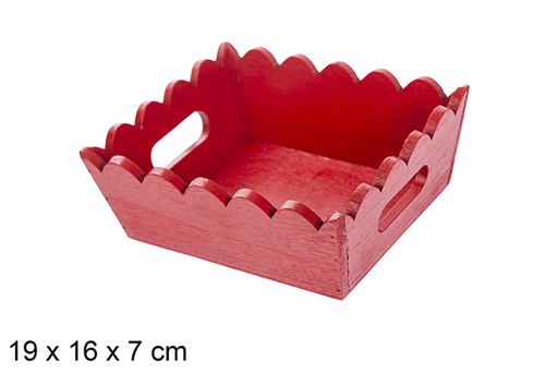 [115879] Red corrugated wooden Christmas tray 19x16 cm