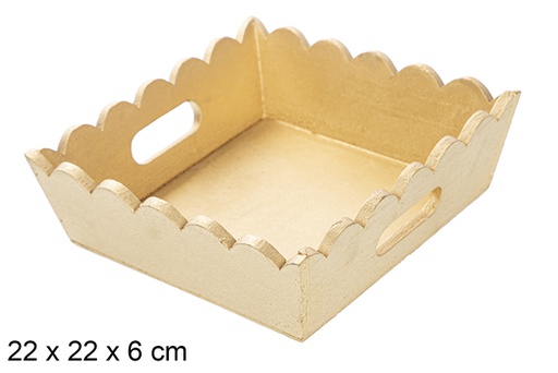 [115885] Golden corrugated wooden Christmas tray 22x22 cm