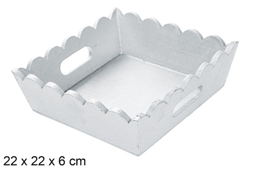 [115886] Silver corrugated wooden Christmas tray 22x22 cm