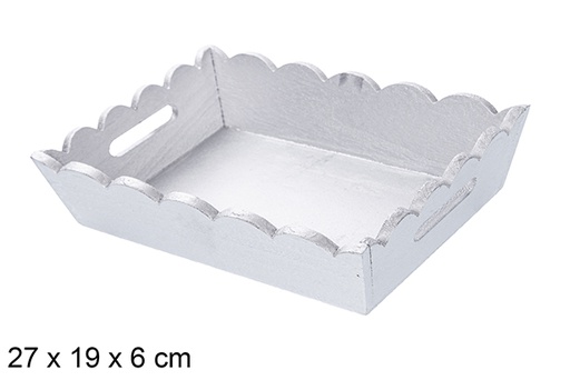 [115890] Silver corrugated wooden Christmas tray 27x19 cm