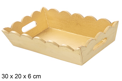 [115893] Golden corrugated wooden Christmas tray 30x20 cm