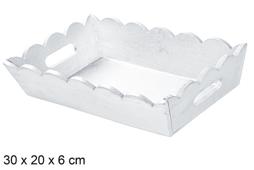 [115894] Silver corrugated wooden Christmas tray 30x20 cm