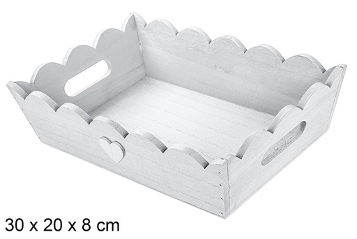 [115898] Bandeja de Natal de madeira ondulada prata decorada com coraçâo 30x20x8 cm