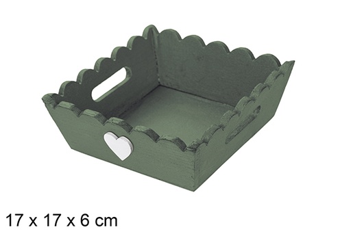 [115912] Bandeja madera ondulada Navidad decorada corazón color verde 17x6 cm