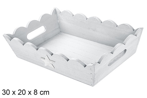 [115926] Bandeja madera ondulada Navidad decorada estrella color plata 30x20x8 cm