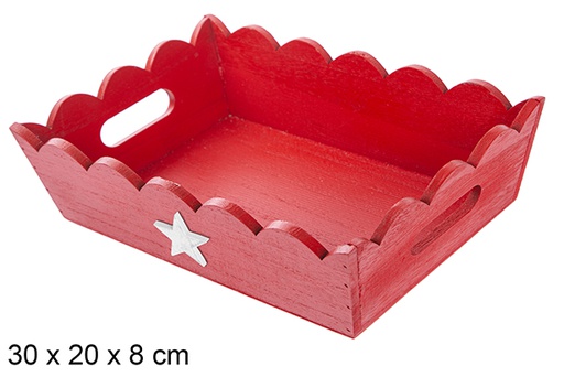 [115927] Vassoio natalizio in legno ondulato rosso decorato con stella 30x20x8 cm