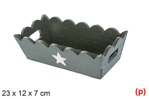 [115932] plateau de noël en bois ondulé vert décoré d'étoile 23x12x7cm