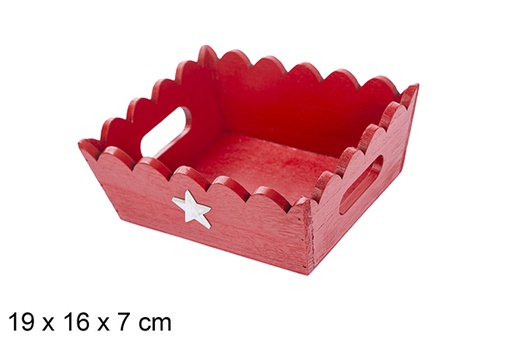 [115935] Bandeja madera ondulada Navidad decorada estrella color rojo 19x16x7 cm