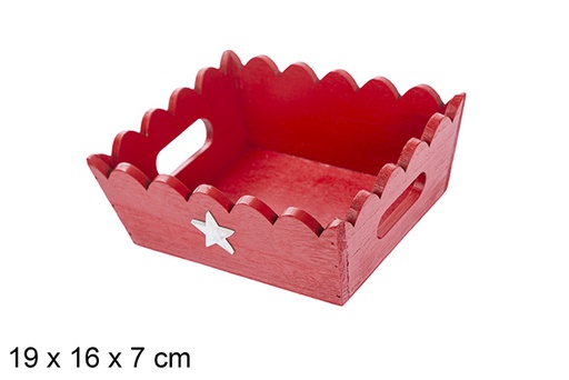 [115935] Vassoio natalizio in legno ondulato rosso decorato con stella 19x16x7 cm