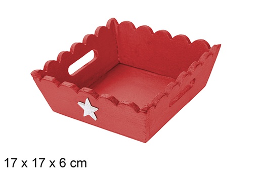 [115939] Bandeja madera ondulada Navidad decorada estrella color rojo 17x6 cm