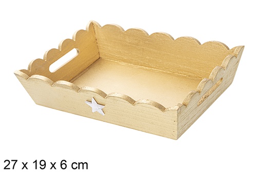 [115945] Vassoio natalizio in legno ondulato oro decorato con stella 27x19x6 cm