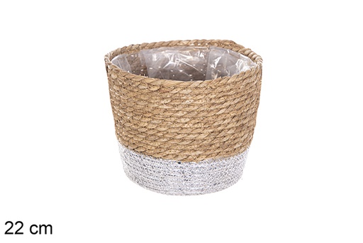 [115991] Seagrass basket lined natural/silver 22 cm