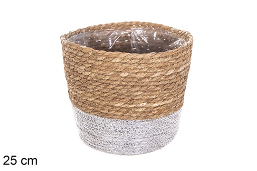 [115992] Cesta seagrass forrada natural/plata 25 cm