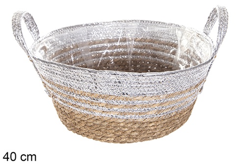 [116014] Cesta seagrass forrada natural/plata con asas 40 cm