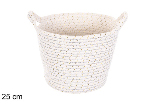 [116028] Panier en corde de coton argent/or avec anses 25 cm