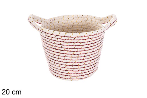 [116030] Panier en corde de coton rouge/doré avec anses 20 cm